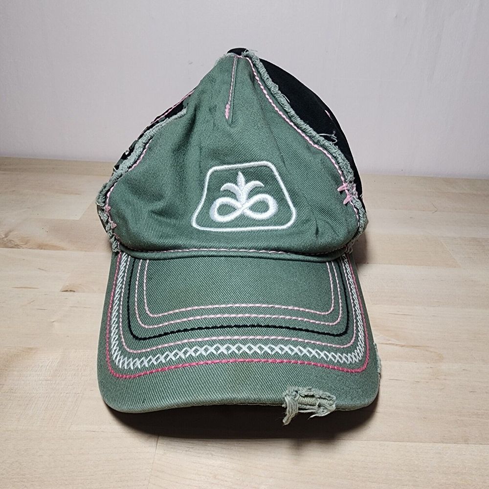 Womens Pioneer Seeds Dupont Distressed Stitched Bejeweled Pink‎ Green Black Hat